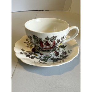 Meakin Sol dark pink rose and fruit teacup and saucer in excellent condition...